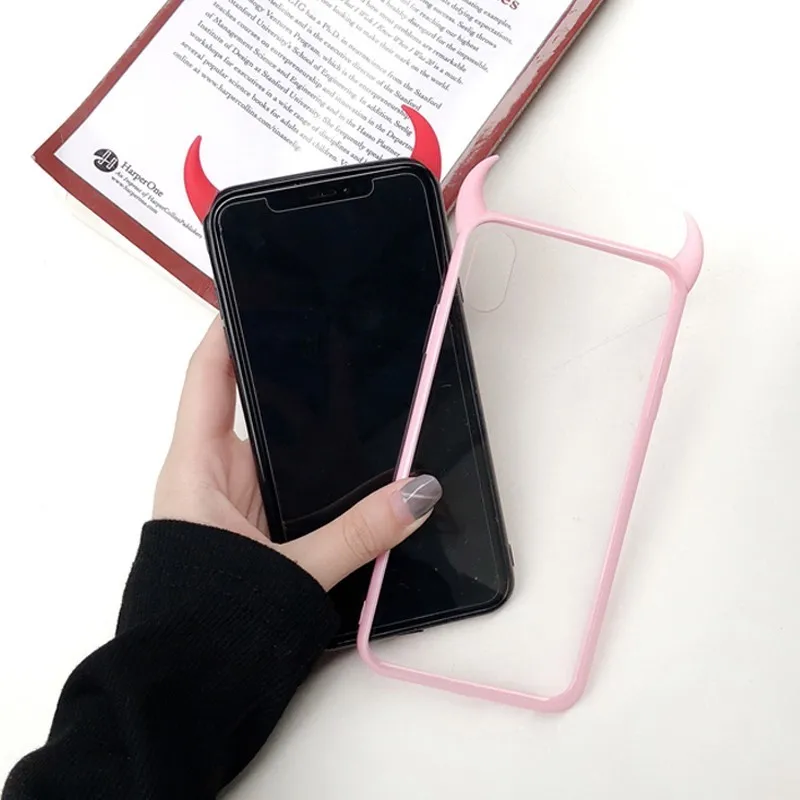 3D الفاخرة الشيطان الأبواق الهاتف حقيبة لهاتف أي فون 6 6 زائد 6 s 6 زائد 7 7 زائد 8 8 زائد X XR XS ماكس لطيف أسود أحمر الاكريليك الغطاء الخلفي فوندا