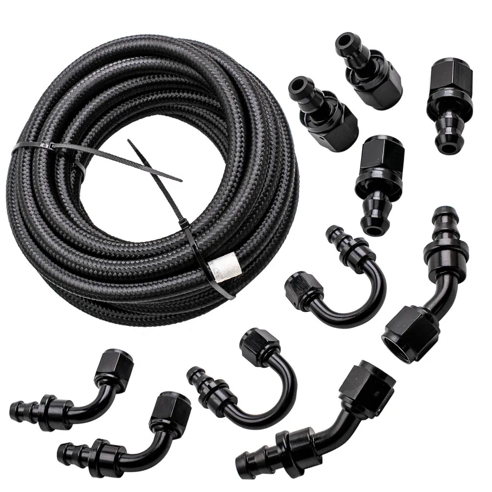 AN6 Nylon Stainless Steel Braided Fuel Hose 20 feet+AN6 Push Lock Hose