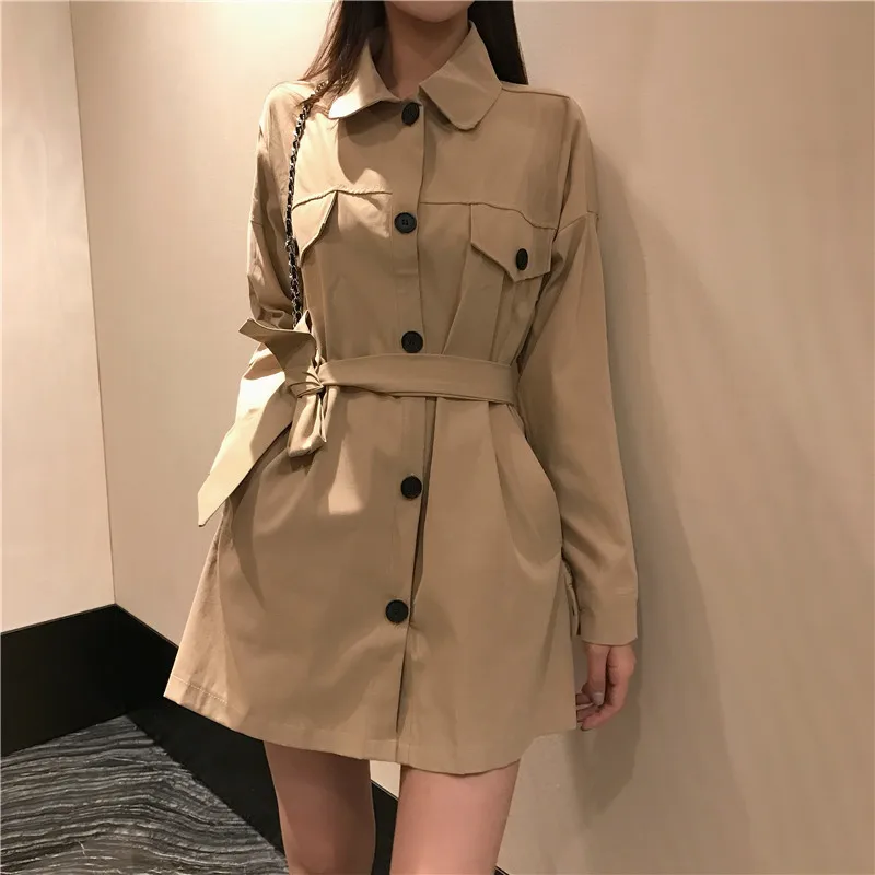 

Fashion solid color commuter windbreaker casual elegant long jacket Two ways of dressing loose lapel Single-breasted coat Female