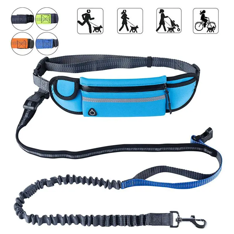 

Hands Free Dog Running Leash With Waist Pocket Adjustable Belt Shock Absorbing Bungee Fits Up To 45 Inch Waist