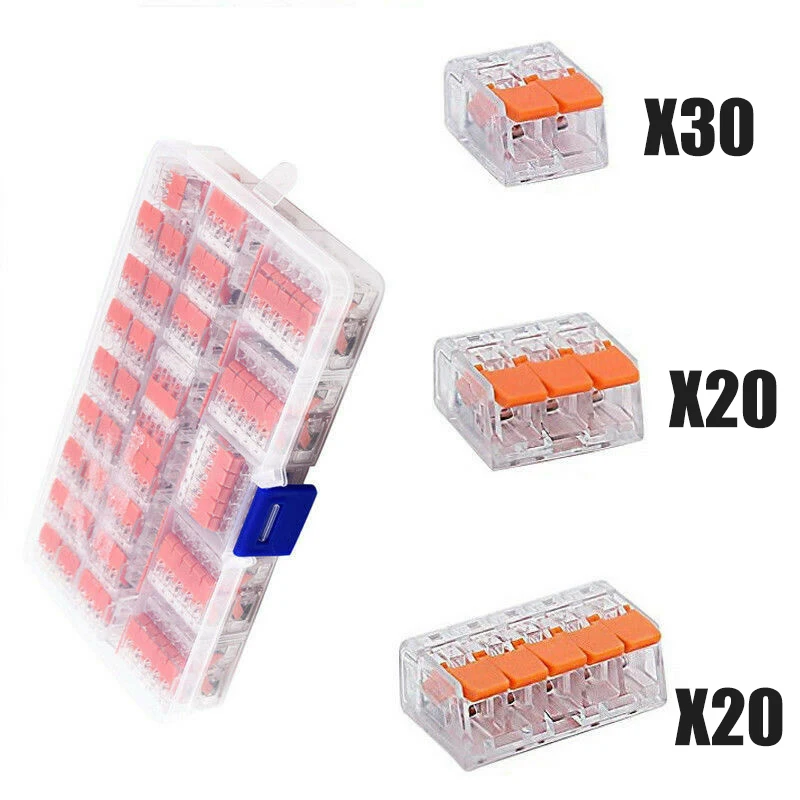 

70pcs/lot WAGO Type 221-412 413 415 2/3/5 Way Spring Lever Terminal Block Electric Cable Fast Wire Connectors 24A 450V