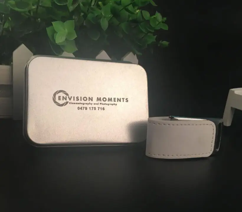 New Customized Logo White Leather USB 3.0 Flash Drive Wedding Gift with Metal Box Packings