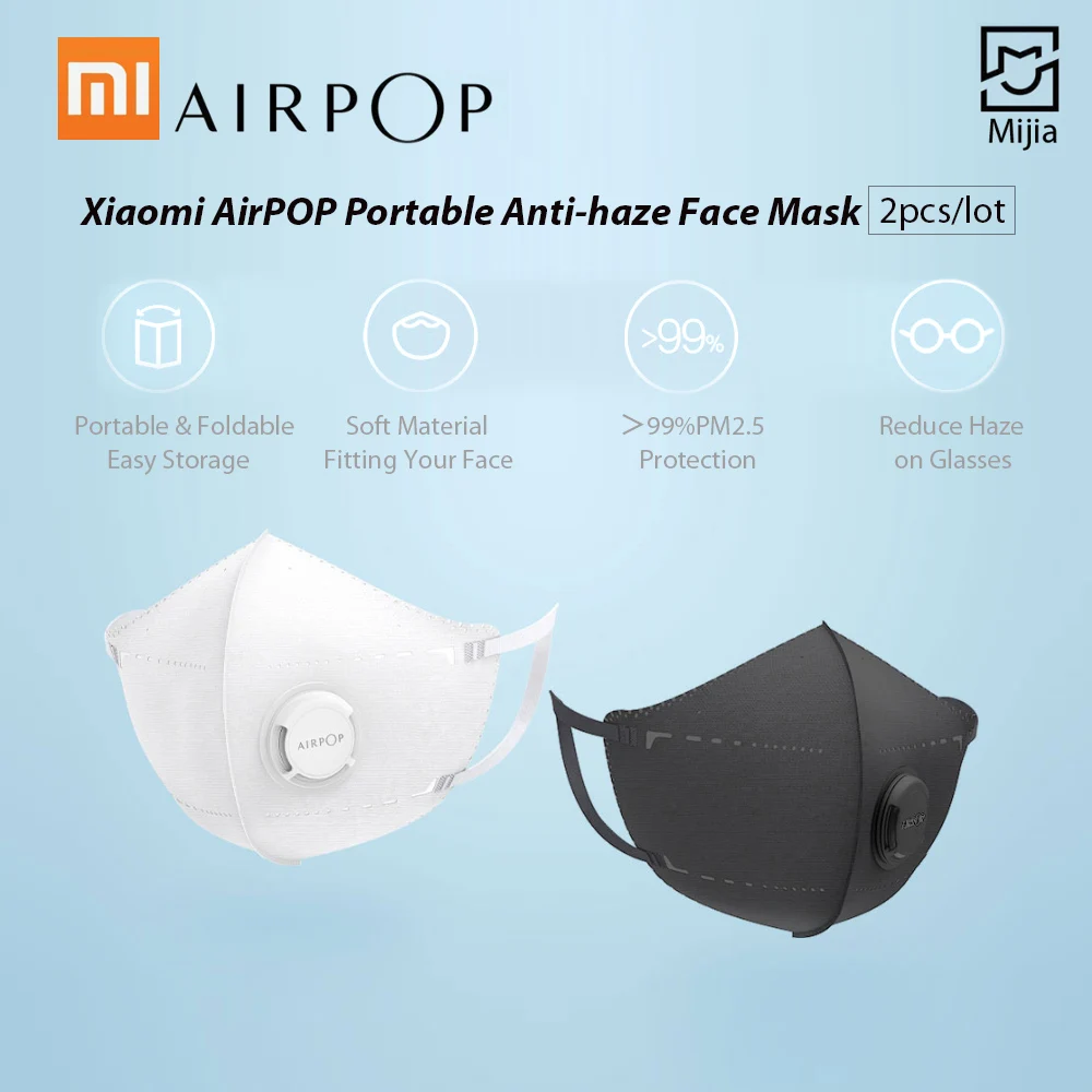 2 шт./лот Xiaomi AirPOP Рот Лицо Портативный Велоспорт PM2.5 анти-дымка Анти-пыль складной защитный чехол для лица маски унисекс