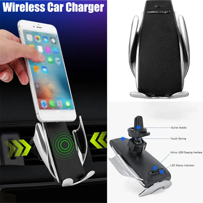 Fast Charging Charger For Smart Phone Automatic Clamping Wireless Car Charger Mount Holder Stand Clamp Chargers Auto-sensing New