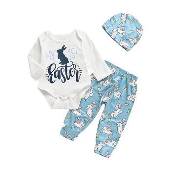 

My 1st Easter Newborn Baby Boys Girls Clothes Sets Cute Bunny Print Little Kids Bodysuits+Leggings+Hat Cotton 3Pcs Clothes Suit