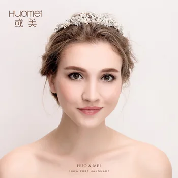 

NPASON Bride An Crown Light Water Drops Pure Manual Pearl Headwear Wedding Dress Accessories Happy Hair Ornaments Crown