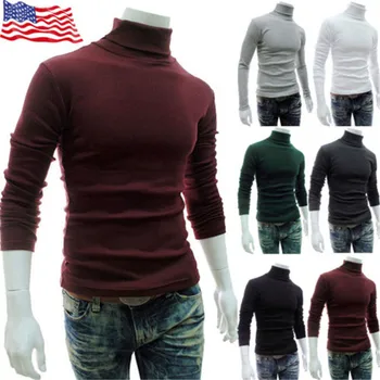 

American men's Casual roll-neck long-sleeved cotton top TURTLE neck basic shirt homme for fashion men