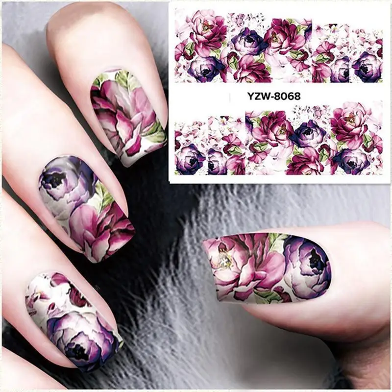 

BearPaw Fashion 1 Sheet Flower Nail Art Stickers Partten Water Transfer Sticker Nail Art Decoration Decal Manicure Tools Women