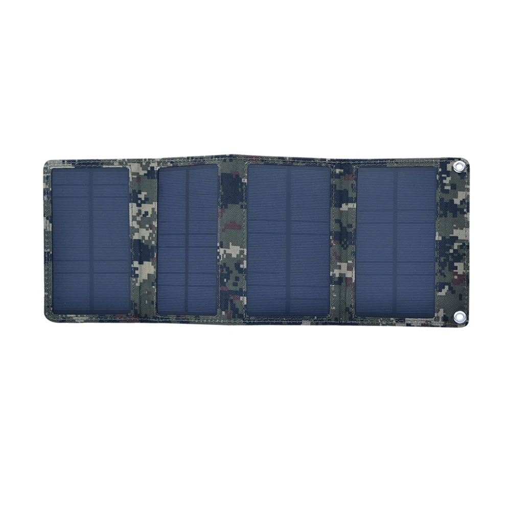 Xinpuguang Solar Charger 7W 5V 4 Folds Camouflage Foldable Solar Panel Power Bank for 3.7V USB Outdoor Charging Mobile Phone