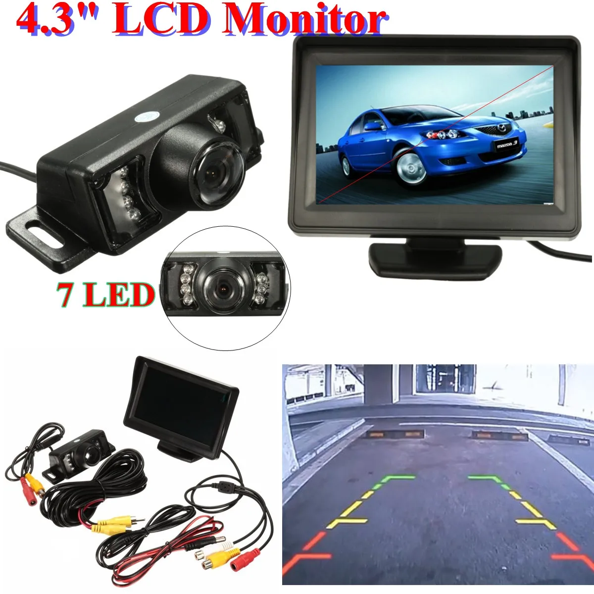 

4.3 Inch TFT LCD Car Rear View System Kit Monitor& 7LED IR Night Vision Reversing Camera