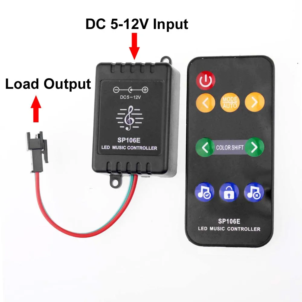 

SP106E Pixel Led Controller DC 5V 12V WS2811 WS2812 WS2812B Led Rgb Controller RF Music Remote Control for Led Strip Light