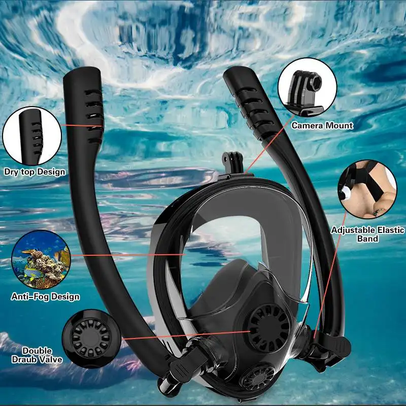 

Adult Kids Double Tubes Full Face Diving Mask Underwater Double Snorkel Scuba Diving Mask Anti Anti Fog Leak