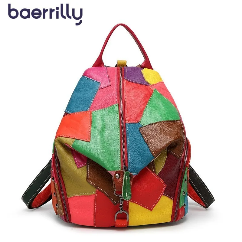 

Colour Women Backpack High Quality Backpacks For Teenage Girls Fashion Youth School Shoulder Bag Cowhide Leather Soft Backpack