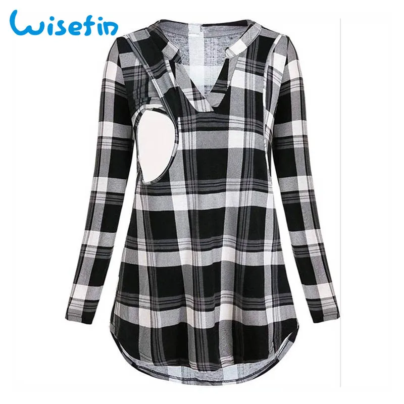 

Wisefin Plaid Maternity Clothes Long Sleeve Nursing Top Pregnant Shirt Long Tops Pregnancy Blouse Breastfeeding Clothes Shirts