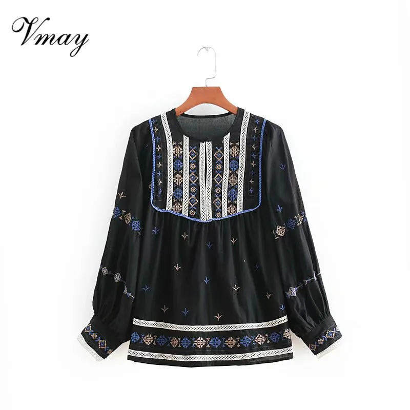 Vmay 2018 New Monochrome Embroidered Blouse From Spring And Summer The Shirt Matching Ladies |