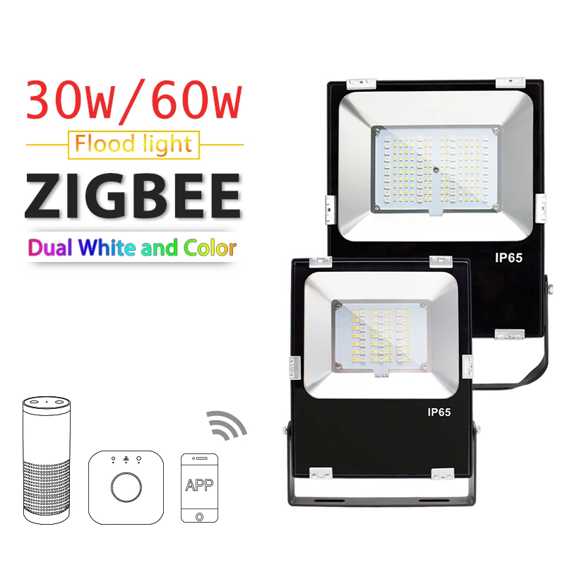 

ZIGBEE ZLL LED Floodlight,30W/60W,RGB+CCT WWCW APP control Color temperature,Outdoor Waterproof IP65,work with Amazon Echo plus