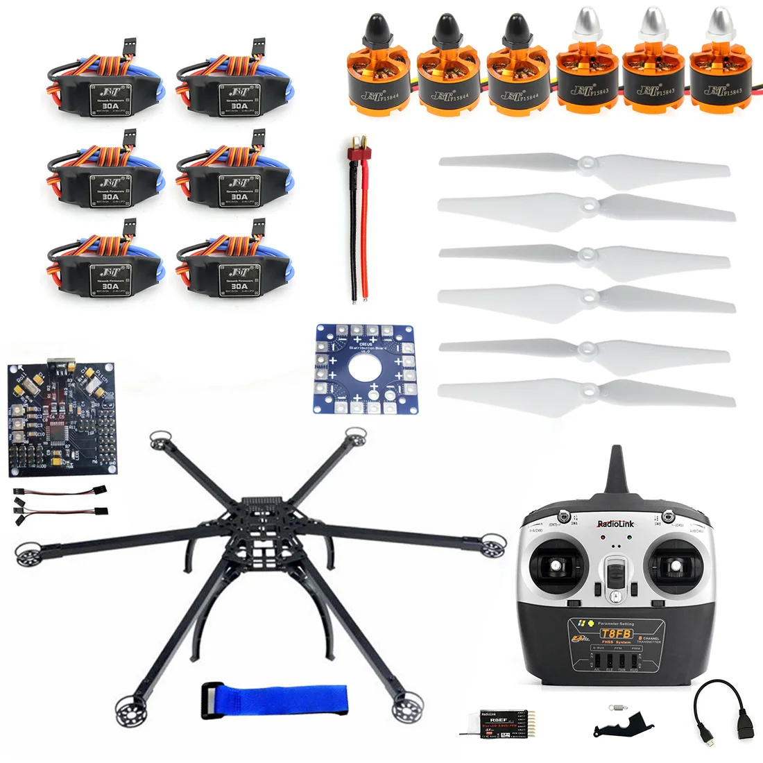 

Multi-rotor DIY Hexacopter Aircraft Frame Kit Radiolink T8FB TX&RX ESC Motor KK V2.3 Circuit Board F10513-A