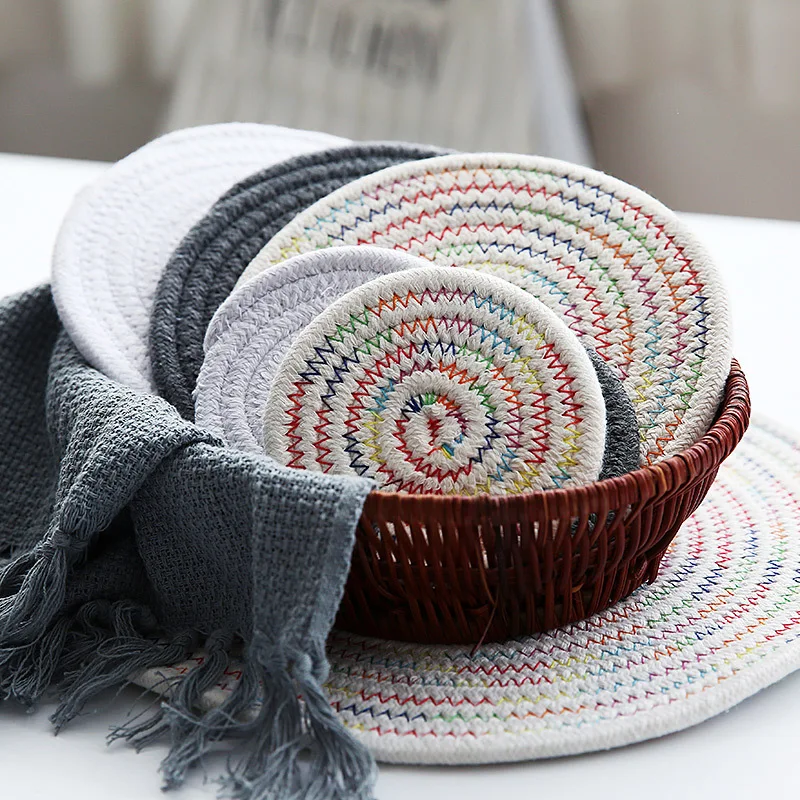 Natural Straw Placemats Coasters Dining Table Mats Woven Cup Rattan Drink Coaster Heat Insulation pads Kitchen Accessories