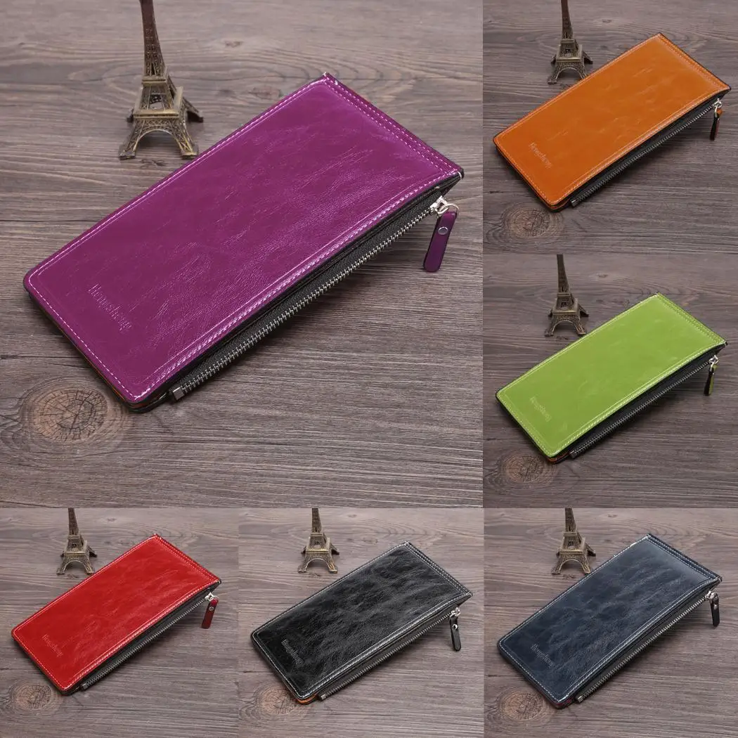 

Men Women Fashion Synthetic Leather Multi-function Solid Clutch Thin Wallet Hold cash cards Changes Mobile Phone