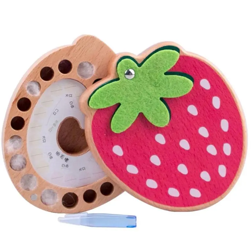 Детские сувениры зуб Коробка для детей; из дерева емкость для хранения вставной челюсти органайзер для детей клубника молочные зубы хранения сбора деревянный ящик