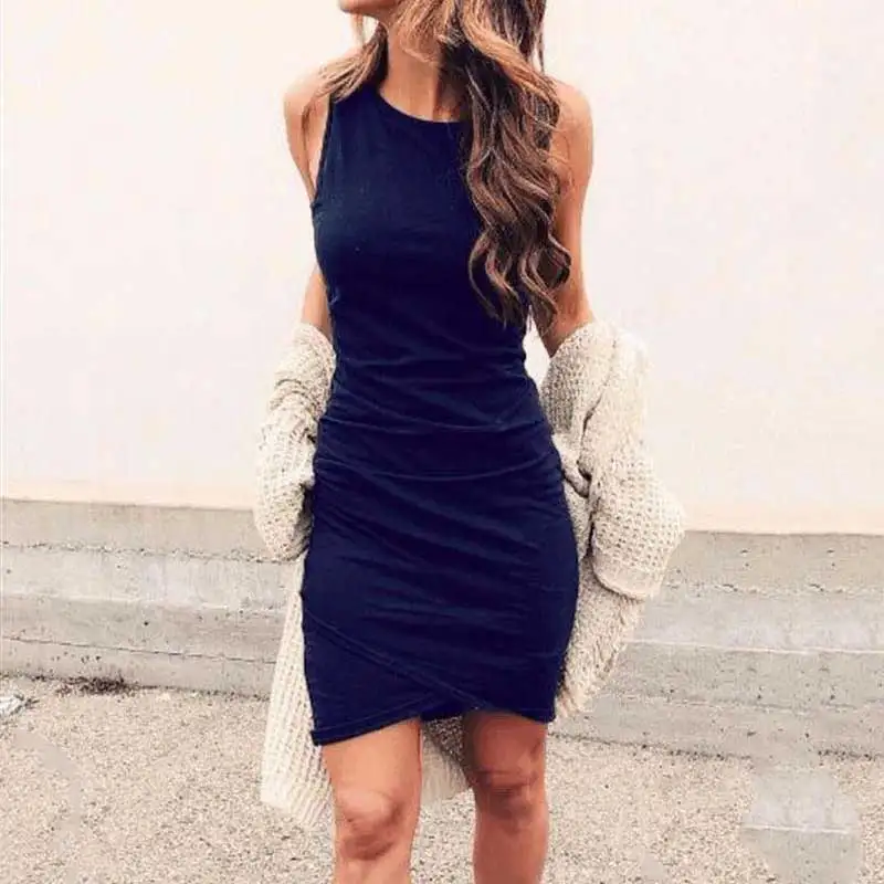 

2019 Short Mini Dress Women Summer Dress Ladies Female Plus Size Pencil Dress For Women Sleeveless O-neck Party Dress 2XL