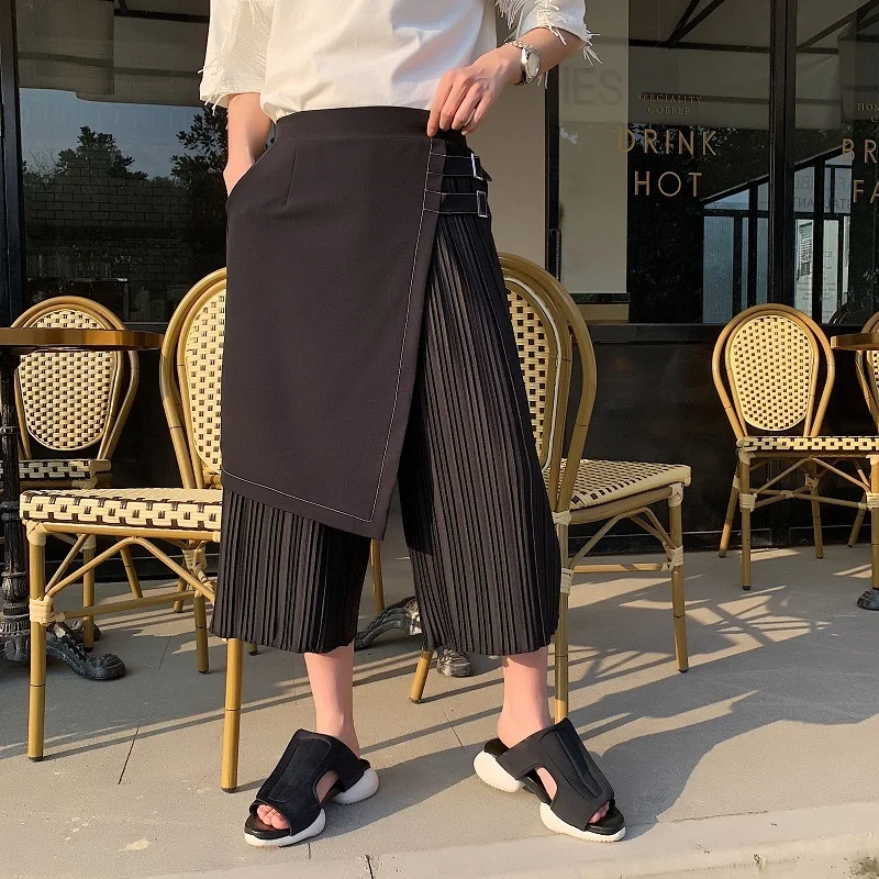

2019 Summer Personality Designer Two Piece Type Fold Joker Male cargo harem mens casual linen Pants men Chef barber work Pants