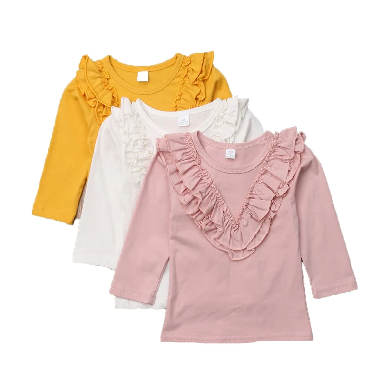 

Emmababy 2019 Kids Toddler Girl Cotton Long Sleeve Ruffled Collar T-shirt Top Children Clothing Age 6M-5T