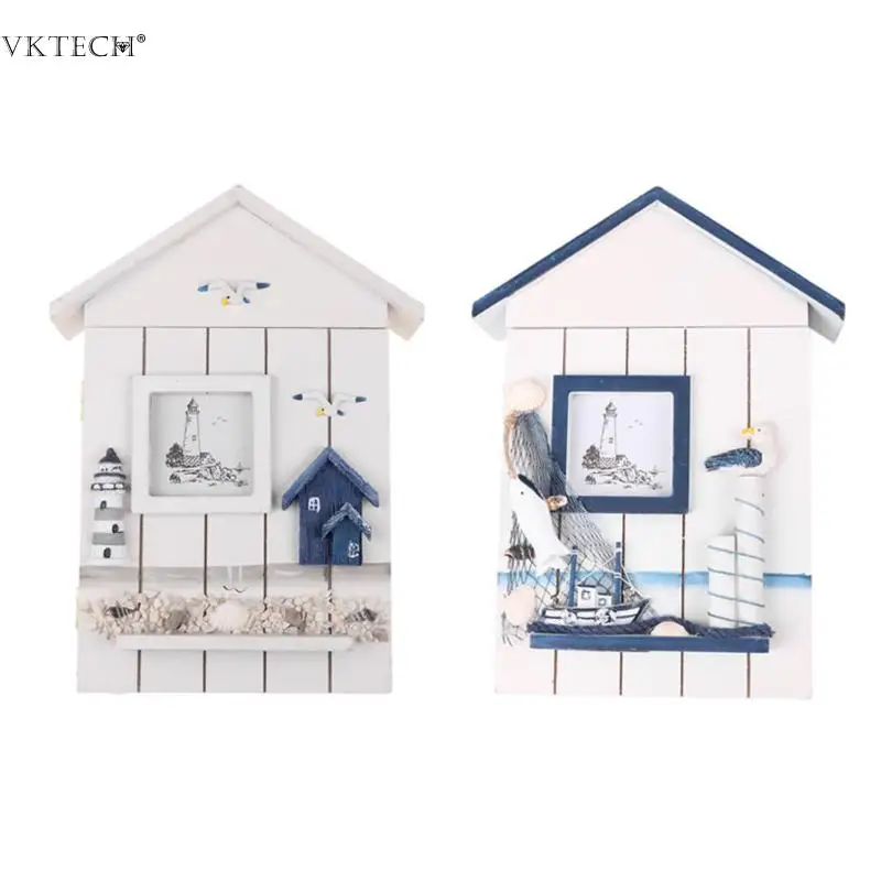 

Mediterranean Style House Shape Wooden Key Box Keys Holder Wall Hanging Storage Box Organizer Pendants Ornaments Crafts Home
