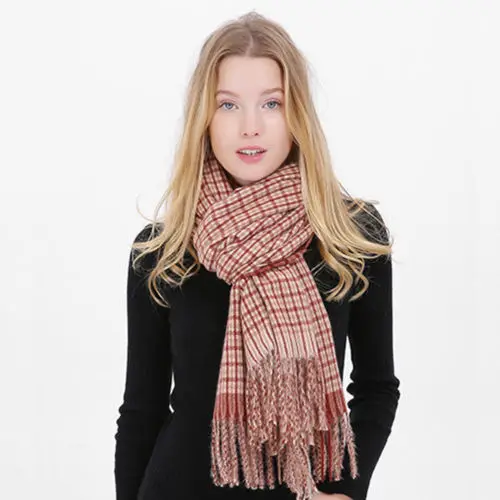 Women Tassel Scarves Pashmina Winter Warm Tartan Check Neck Shawl Wrap