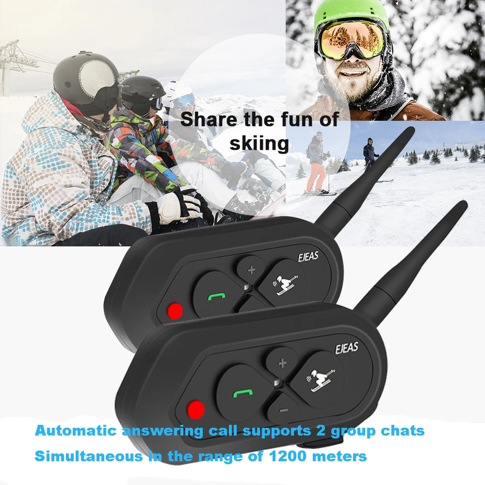 2PCS EJEAS SKI10 1200M Bluetooth Communicator SKI Helmet Headsets