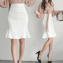 Женская юбка фасона "Русалка" с рюшами выше колена Мини Длина сплошная ампир Талия офис леди лето