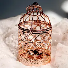 Европейский стиль полый подсвечник подвесная клетка для птиц подсвечник Фонарь домашний свадебный Декор Подсвечник золото розовое серебро