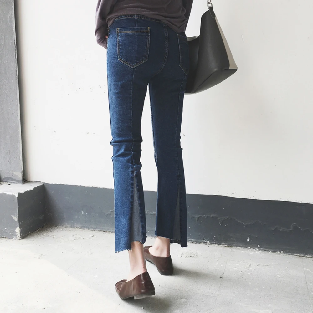 

2019 Spring Fashion Washed Blue Denim Women Jean Stretch Denim Pant High Waist Lady Casual Flare Jeans Trouser Plus Size 4XL