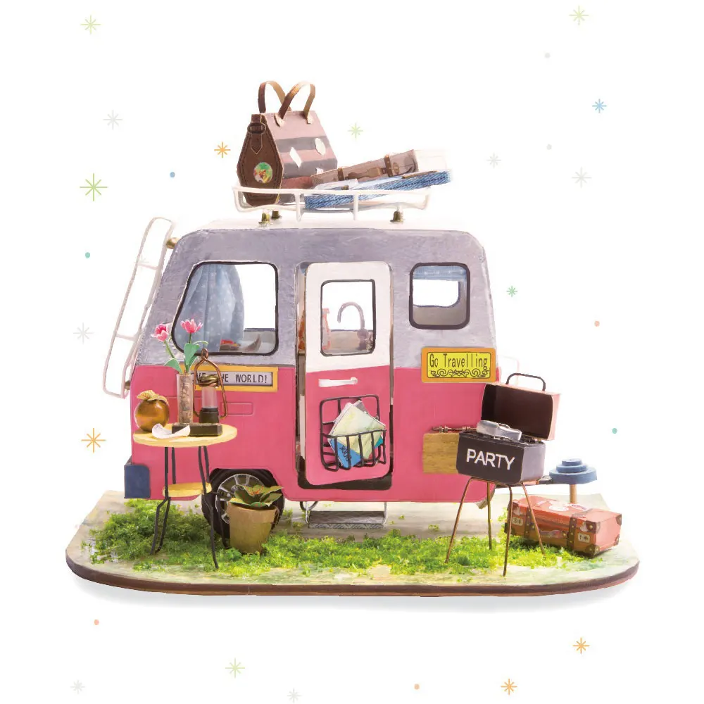 

Robotime DIY Happy Camper DGM04 with Furniture Children Adult Miniature Wooden Doll House Model Building Kits Dollhouse Toys
