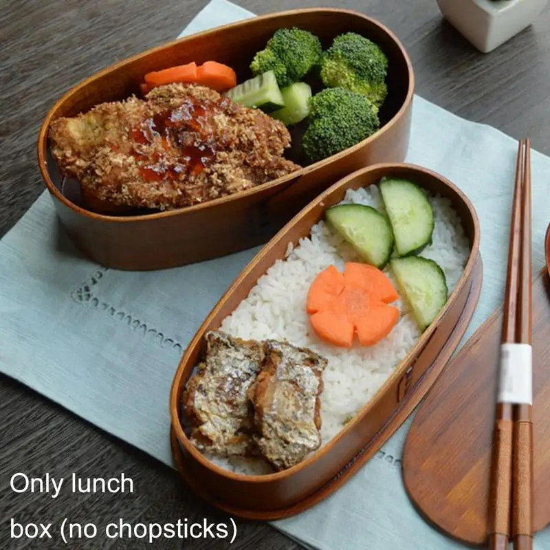 

2019 New Japanese Lunch Box Natural Wooden Box Double Layer Wood Bento Box Student Package Box Sushi Case