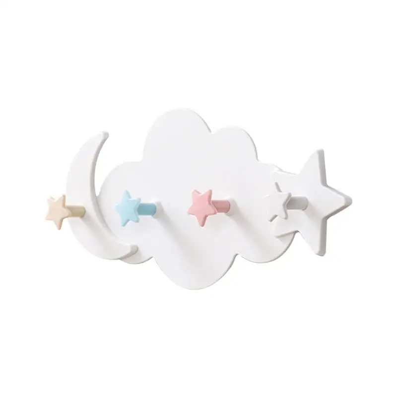 

Wall Mounted Key Holder Creative Star Moon Cloud Shape Nail Free 4 Hooks Bathroom Moisture proof Multi Functional Hooks.
