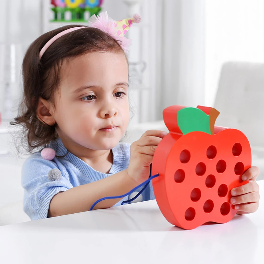 

Kids Children Educational Toy Wooden Threading Apple Pineapple Strawberry Watermelon Fruit Lacing Toy Early Teaching Toys
