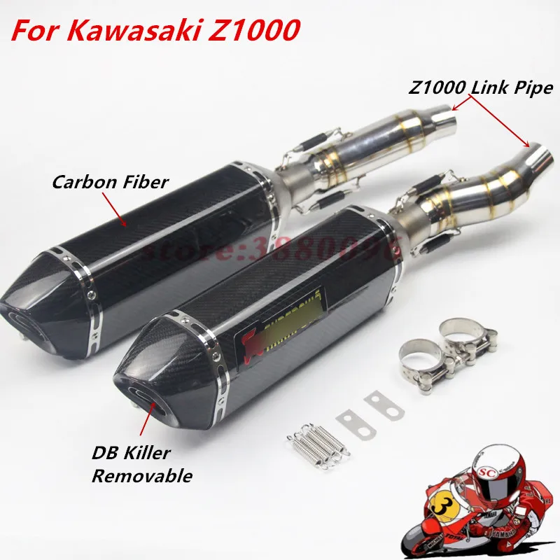 

Motorcycle Full Exhaust System Slip on For Kawasaki Z1000 2010-2018 Carbon Fiber Exhaust Muffler Pipe
