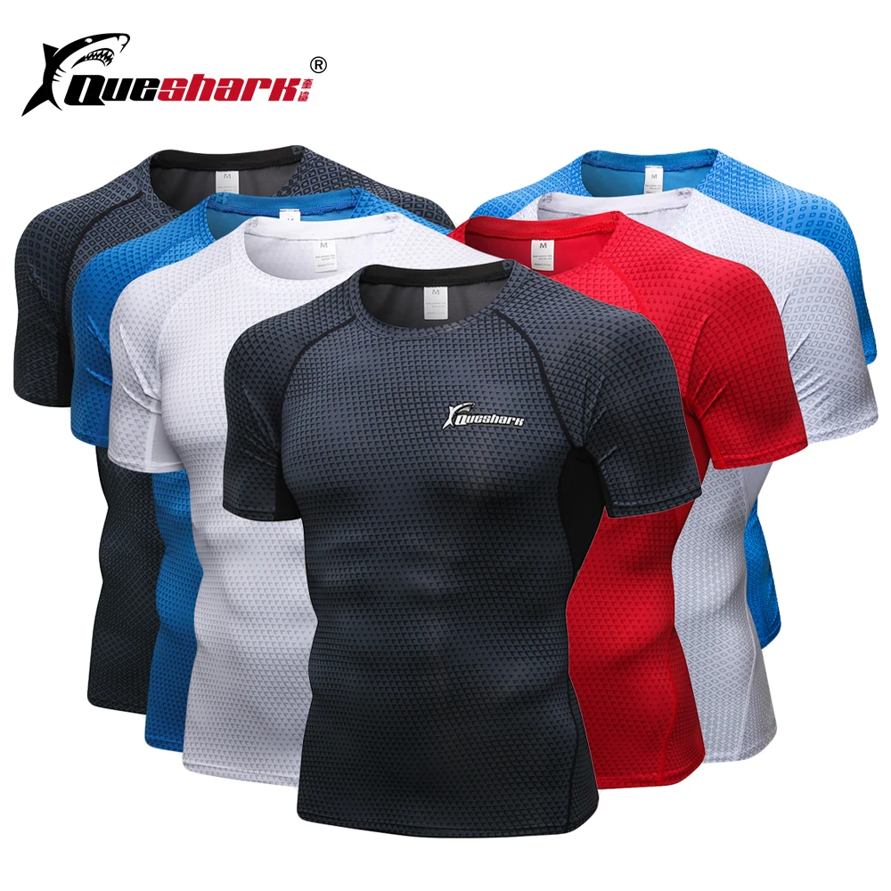 

Queshark Men's Compression Jogging Clothes Sports Short t shirt Gym Fitness Workout Tights Shirt Quick Dry