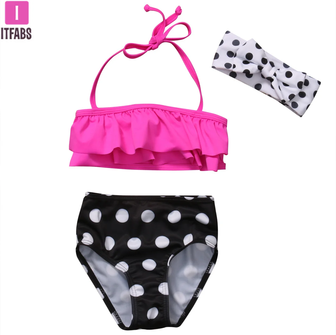 Baby Girl Bikini,Kids Toddler Polka Dot Swimsuits Halter Swimwear Bikinis Set with Headband