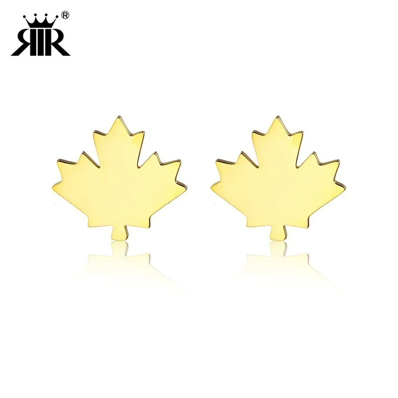 RIR нержавеющая сталь простое и милое натуральный клен серьги в форме листа вдохновленные осенью канадский флаг серьги гвоздики Золото