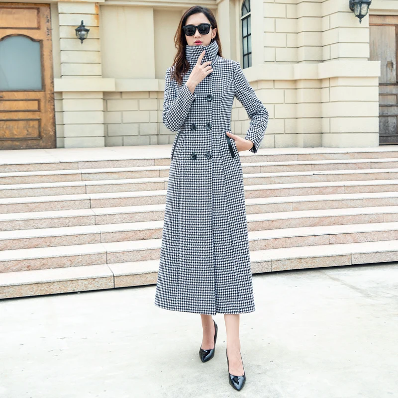 2019 Fashion Autumn Winter Wool Coat Women Houndstooth