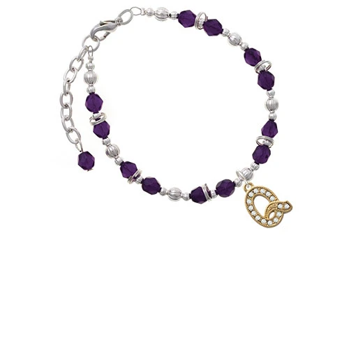 Goldtone Crystal Initial - Q Purple Beaded Bracelet |