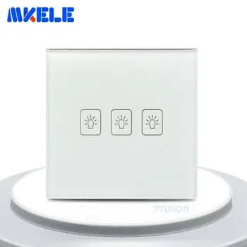 

EU Standard Touch Wall Switch White Crystal Glass Panel 3 Gang 1 Way Touch Sensitive Switch For Home Free shipping
