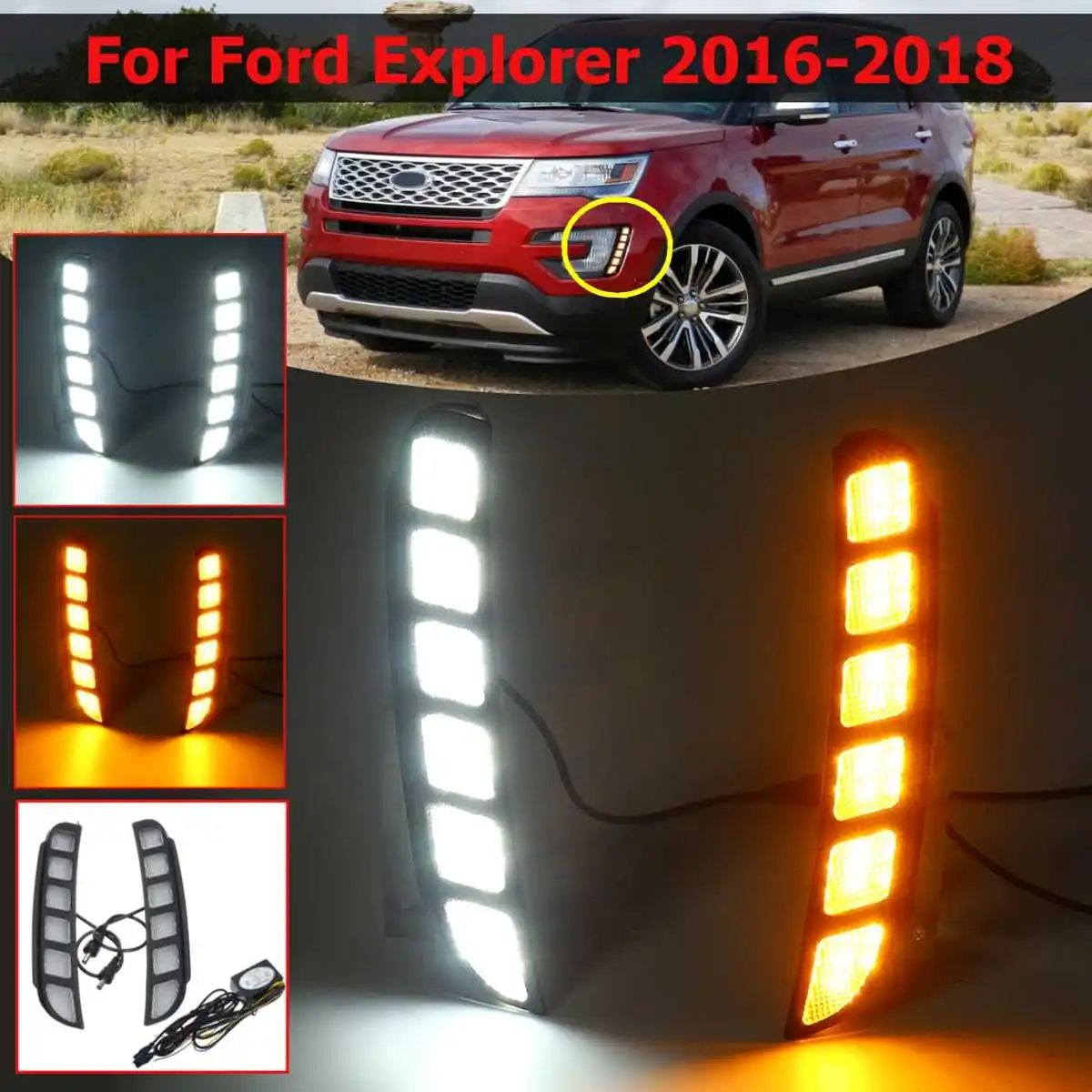 

Car Led Drl 12V For Ford Explorer 2016 2017 2018 Yellow Turn Signal Function Waterproof Abs Daytime Running Light Daylight