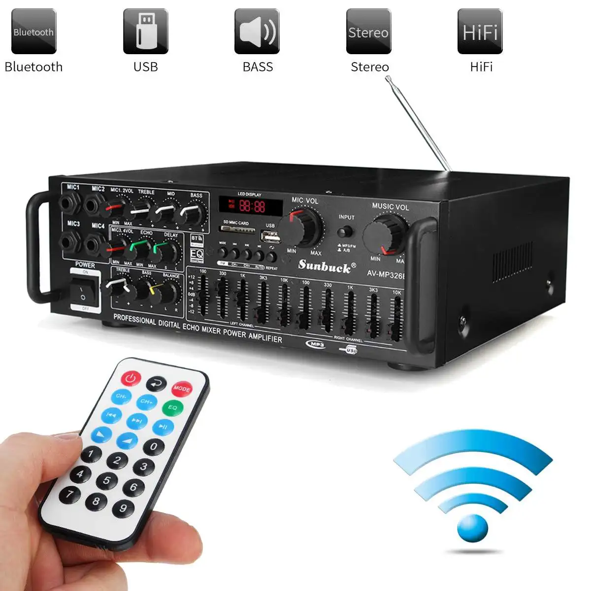 EQ 2000 w 4 ohm 2CH bluetooth Estéreo auriculares bluetooth Digital amplificador de potencia USB 64 GB casa teatro amplificadores - 6