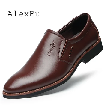 

AlexBu Men Shoes Luxury Brand Men Casual Shoes Leather Loafers Men Leather Footwear Business Office Wedding Shoes Black Brown