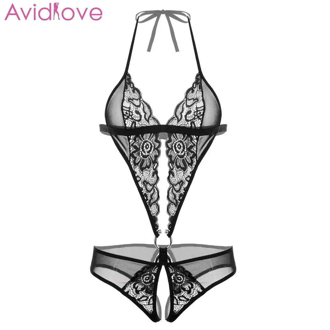 Avidlove Babydoll Тедди белье Sleepear платье Для женщин Сексуальная V шеи Кружева цветочные See Through горячие эротические сексуальное нижнее белье