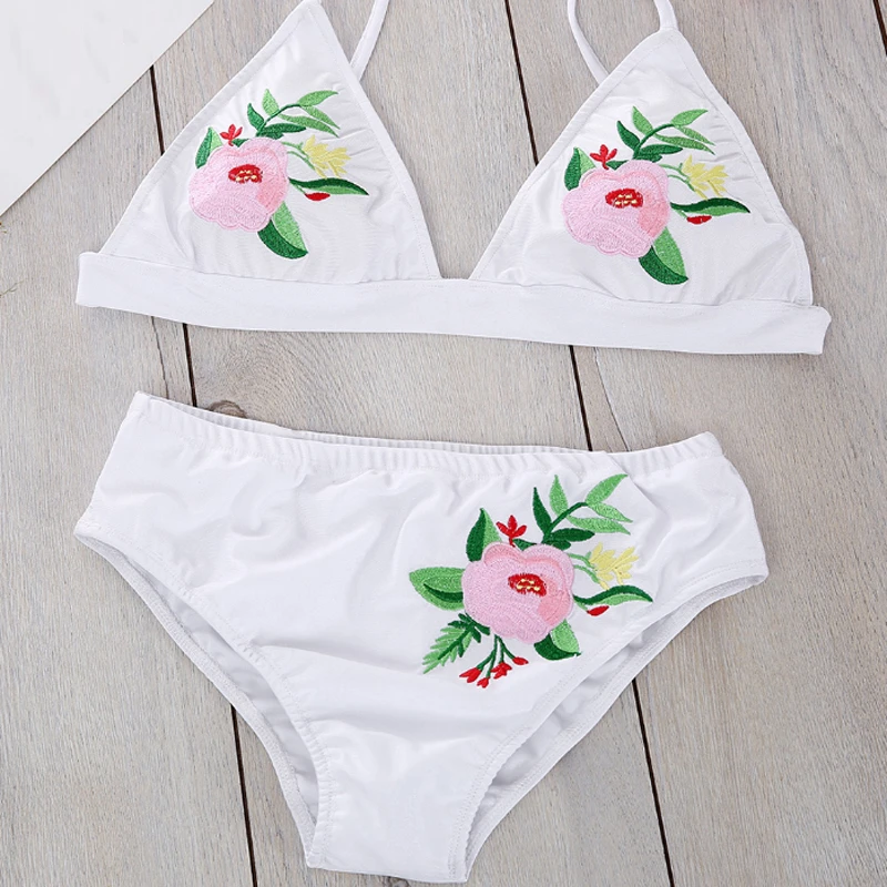 

Women's Bandeau Rose Floral Beach Wear Swimwear Maillot de bain Push Up Bikini 2019 Swimsuit Brazilian Bikini Bathing Suits