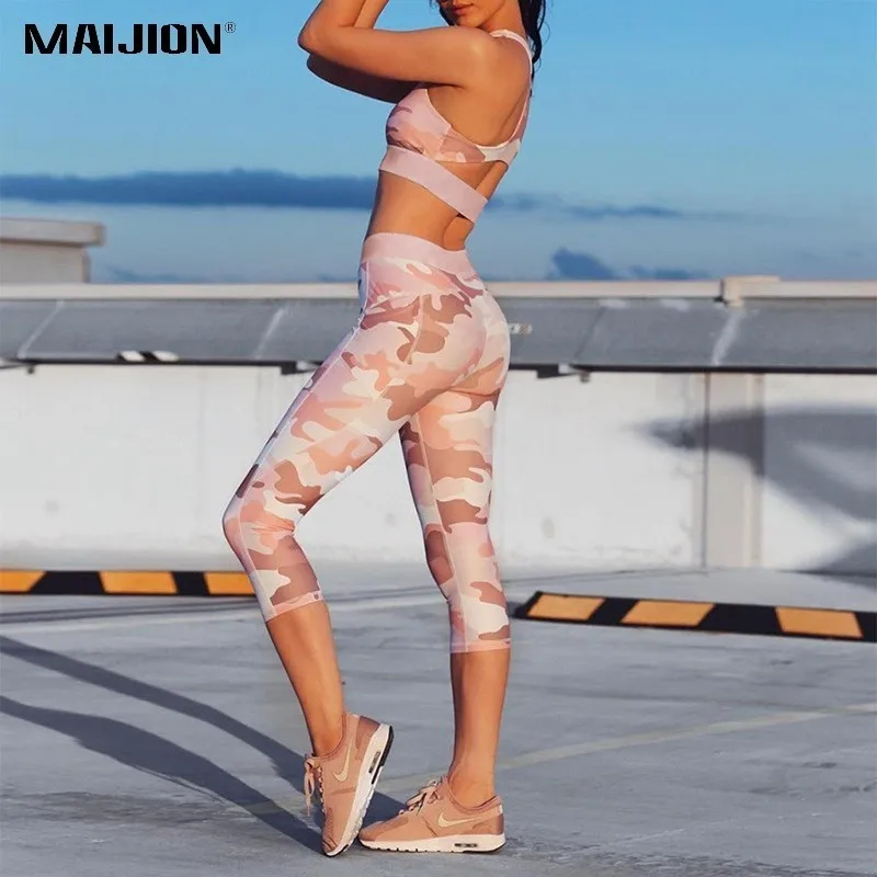 MAIJION модные тонкие комплекты для бега и йоги женские спортивные костюмы с принтом